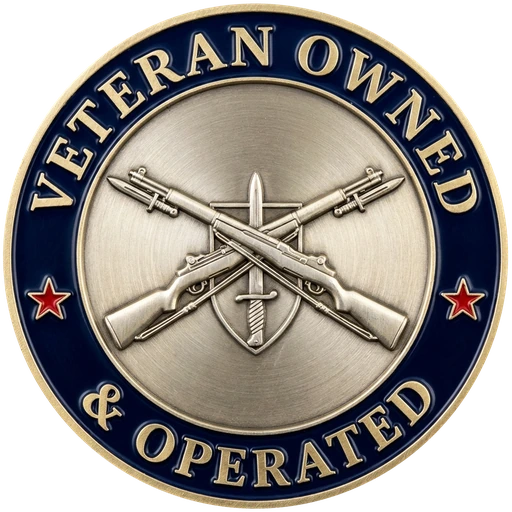 Veteran owned and operated Army Infantry certification badge with crossed rifles
